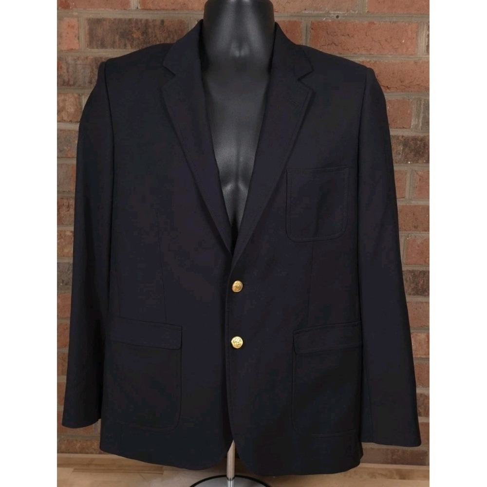 Brooks Brothers Loro Piana Super 120s Wool Size 20 Black Gold Button Blazer